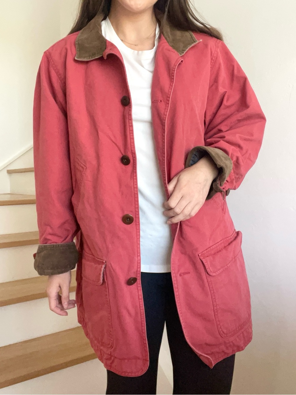 L.L. Bean Red Canvas Corduroy Trim Heritage Chore Barn Trucker Jacket Coat 1X